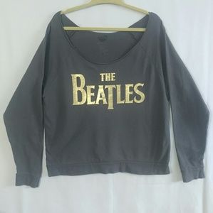 Grey & Gold Beatles Off Shoulder Scoop Sweatshirt